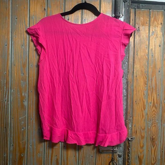 MNG Collection Mango Barbiecore Pink Ruffle Cap Sleeve Blouse Top Size Small - Picture 3 of 8